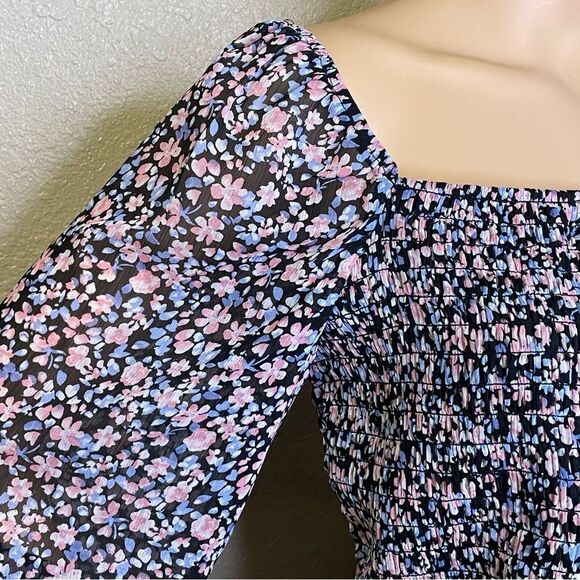 I.N. San Francisco Floral Puff Sleeve Blouse Pink Blue Black Large - Picture 5 of 12